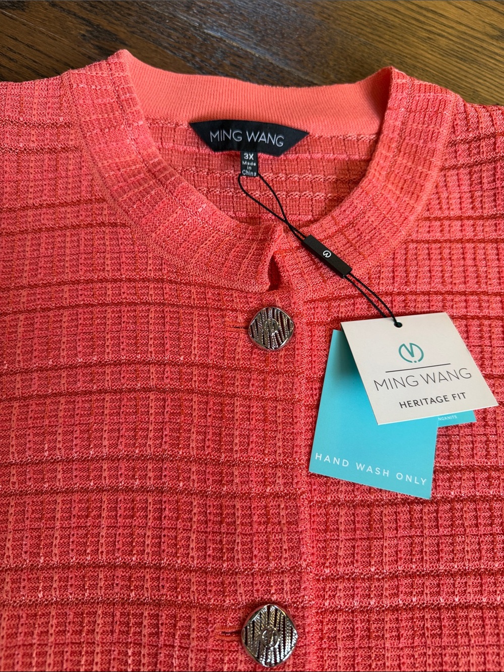 Ming Wang  Coral Button-Front Textured Cardigan Sz 3X NEW with tags